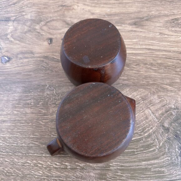 Mid Century Handcrafted Mahogany Sugar Bowl & Creamer Set Made In Haiti - Picture 7 of 9